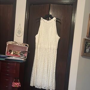 White Sleeveless Sundress with Halter Neckline for Bride
